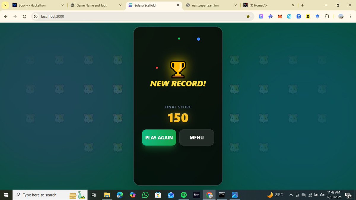Zaraki_Sol's tweet photo. Just finished Building a super fun game for the Scrolly X Superteam No-code jam

Game name:Mole Mania
Smash the moles before you run out of lives in this fast, fun reflex game! and aim to beat your highscore
#ScrollyGameJam
@Scrollyfeed @SuperteamUK https://t.co/ePkyF2vvJ7