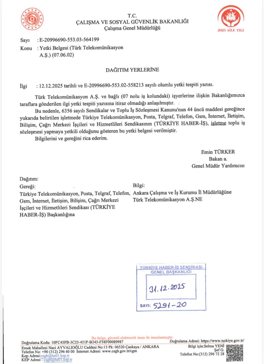 📢ÖNEMLİ BİLGİLENDİRME!

Türk Telekom A.Ş. ile yürütülecek 16. Dönem Toplu İş Sözleşmesi (TİS) süreci kapsamında; T.C. Çalışma ve Sosyal Güvenlik Bakanlığı tarafından düzenlenen “Yetki Belgesi” bugün itibarıyla Sendikamıza tebliğ edilmiştir.