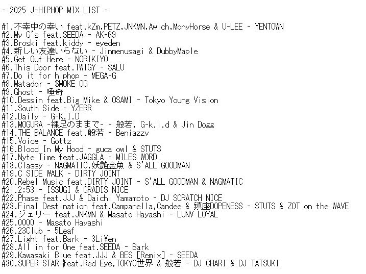 2025 J-HIPHOP MIX by ksmn on #SoundCloud 
on.soundcloud.com/8PivQADvB5bw5J…
パスワード忘れてログイン出来ないので別アカからですが、今年も作ったので良かったら聴いてください。