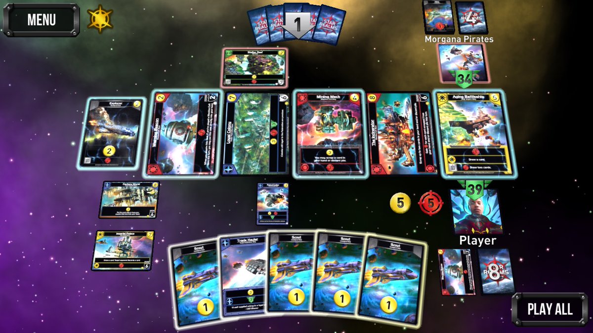 bigk4thewin's tweet image. #365gamesayear

Game no. 364 - #StarRealms

This is a 1v1 deck building card game with a space combat theme, trying to beat the other player, bringing their health to zero. It's a great wee game, that's a physical card game and a free to play mobile app - definitely worth a go!