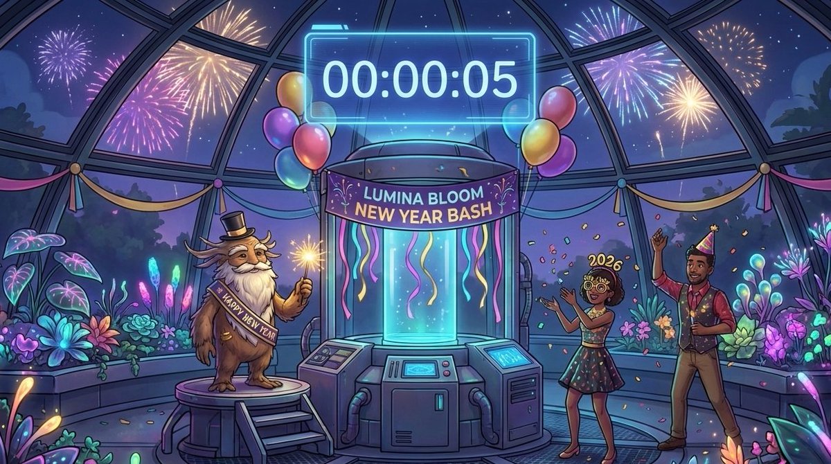 ZaidHashmi49762's tweet photo. 🎆 Happy New Year from Lumina Bloom! 🎆

The village is glowing brighter than ever! Join Elder Root at the Synthesis Station for our first-ever Bioluminescent Bash. 

Can you hit a "Perfect Synthesis" before the countdown ends? 
#LuminaBloom #NewYear2026 #IndieGame #ElderRoot https://t.co/dlklJ1UIbf