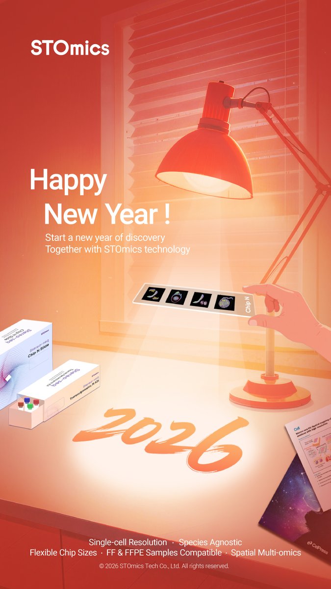 ST_Omics's tweet photo. New year, same passion. ❤
In 2025, your discoveries inspired us. In 2026, we look forward to shedding light on the beauty of life, together. 🔬✨
Wishing our global scientific community a brilliant New Year! 🎆
Let's explore 2026: https://t.co/EMt2te405a🚀
#STOmics #NewYear2026 https://t.co/S2ckmG6Fjm