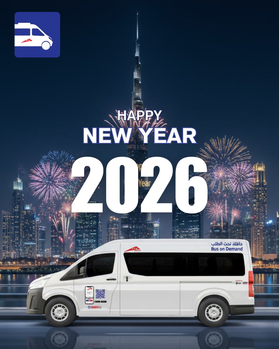 TheBusOnDemand's tweet photo. Let's welcome 2026 with smarter and smoother rides.
Thank you for choosing Dubai Bus on Demand.
Happy New Year!

#newyear2026 #DubaiBusOnDemand #RTA https://t.co/aJ1dGZOrrs