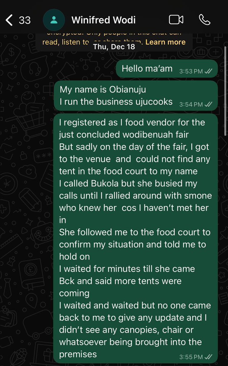 UlokoDaniella's tweet photo. Hi everyone please I need your help, so my friend paid for a stand of 250k as a food vendor at the @wodiebenuahfair and on the day of the fair there was not tent with her name on it, she reached out to the organizers there to ask what was going on and they told her they’ll set up a new tent for her, she waited until the end of the fair, nobody came to her to give her update, she had to beg another vendor there to share a part of her tent just so the food doesn’t go to waste and still nobody reached out to her. she texted them after the fair and they agreed to refund her, but they haven’t refunded her up until now, and instead they reported her IG page and it has been taken down and they have also stopped replying her messages, please she barely sold anything at the fair and she also didn’t get the tent she paid for, she needs to get her refund, please help 😩 @Wizarab10 @yabaleftonline @instablog9ja
