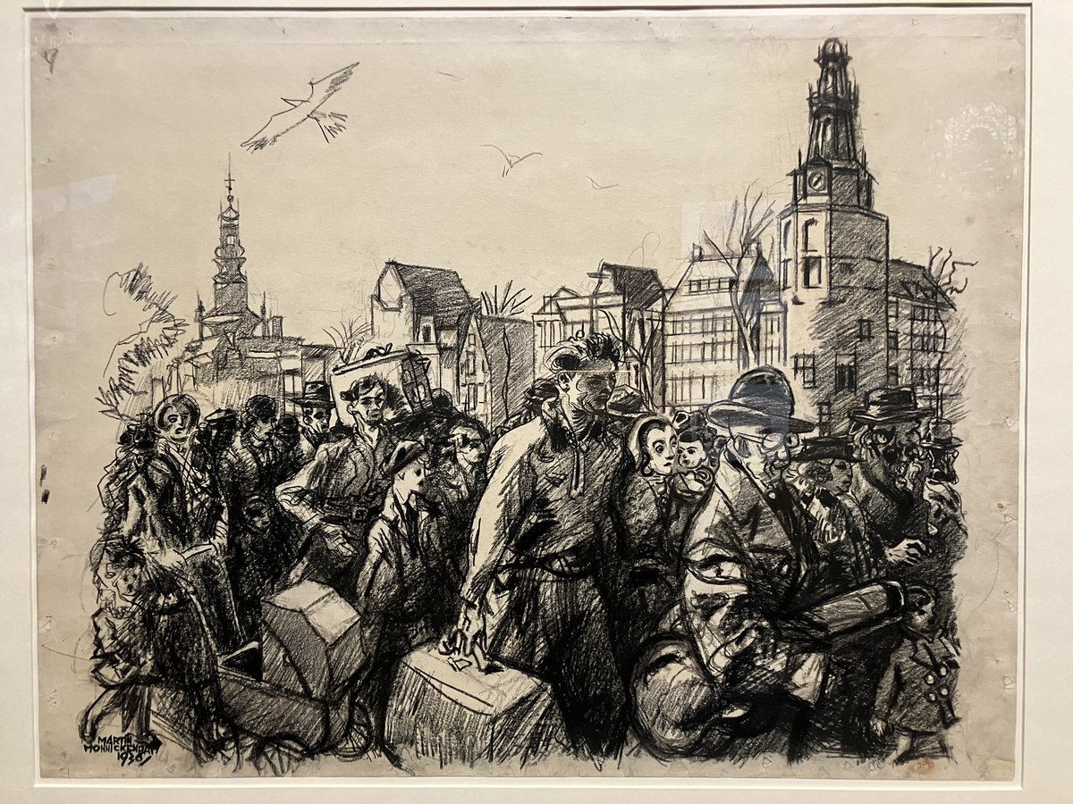 Martin Monnickendam, Vluchtelingen, 1936. Duitse Joden op de vlucht voor de nazi’s arriveren in Amsterdam. Op de Mokum-tentoonstelling in de Nieuwe Kerk.