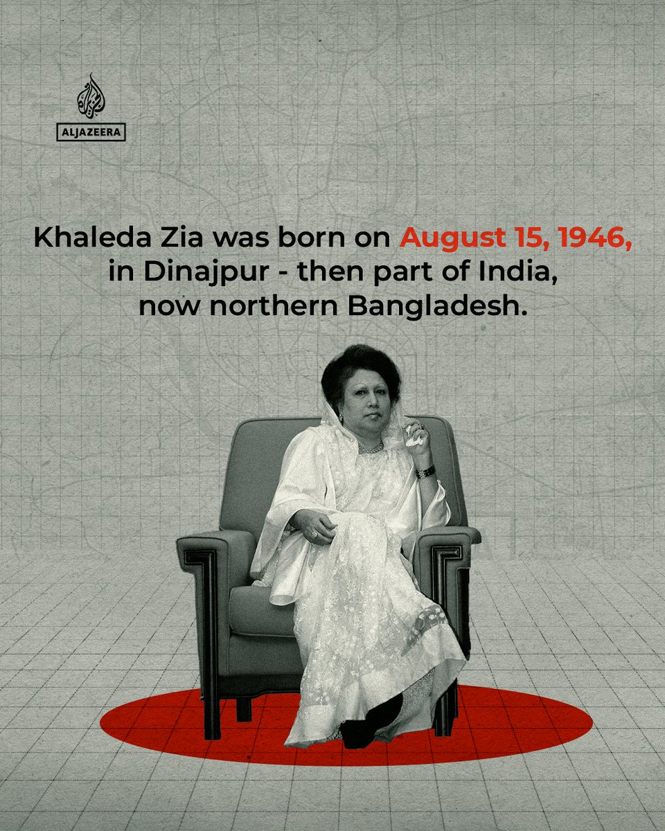 AJEnglish's tweet photo. Bangladesh’s first female PM, Khaleda Zia, has died at the age of 79. 

A symbol of power and resistance, here’s what you need to know about her. #Infograph https://t.co/79nHSVZKaz