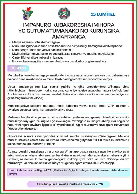 Ikiriho's tweet photo. 🇧🇮#Burundi #SaintSylvestre #Nouvelan2026
🔴⚠️🚔👮♂️Attention! Escroquerie!
L'Autorité de Régulation et de Contrôle des Télécommunications - #ARCT @ARCTBDI- avertit: "Au moment où nous cheminons droit vers la #BonneAnnee2026, prudence extrême à tout ce qui se diffuse par 📞📲 . Certains messages relèvent de la pure escroquerie"
#Reveillon