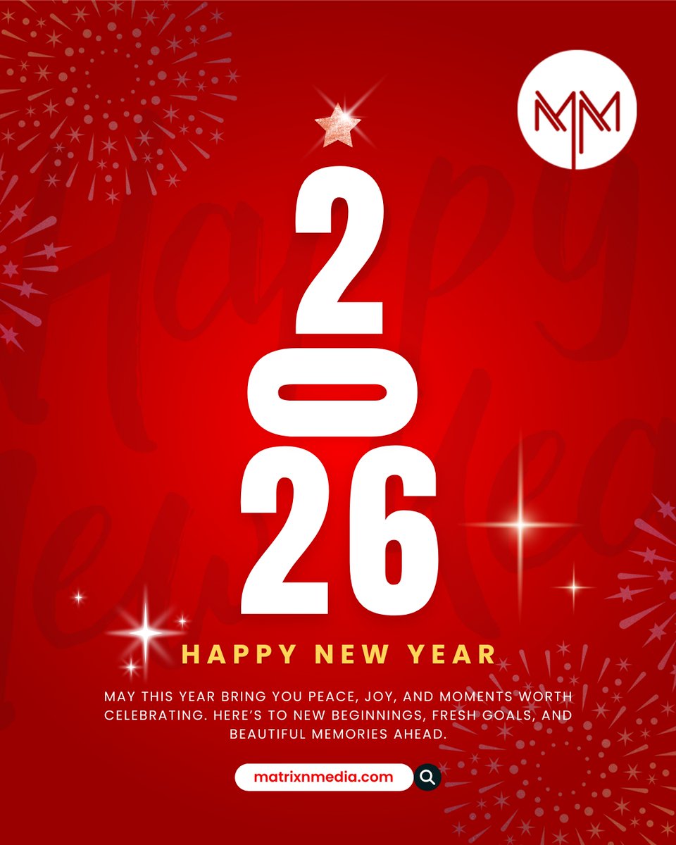 MatrixMediaSol's tweet photo. A new year means new beginnings, fresh goals, and endless possibilities.

Here’s to creating meaningful stories and beautiful memories ahead.

Happy New Year! 

#HappyNewYear2026 #NewBeginnings #FreshStart #MatrixMedia #MatrixMediaSolutions #CreativeAgency #DigitalMarketing https://t.co/rQu3afaQ70