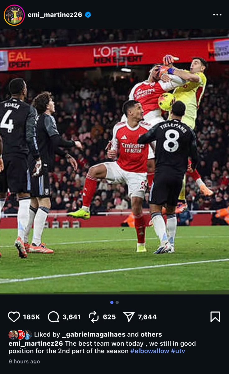 Gabriel liking emi martinez instagram photo , notice the hashtag 😅 #arsenal #afc