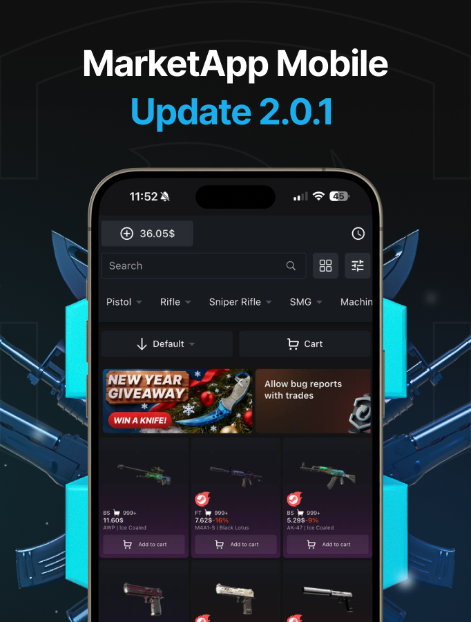 MarketCSGO_DEV's tweet image. 🆕 Update 2.0.1 MarketApp Mobile

📲 iOS: app.appsflyer.com/id6471019778?p…
📲 Android: app.appsflyer.com/com.csgo.tm?pi…

We’ve released another app update. This time, we focused on stability, process transparency, and clear, user-friendly statuses.

• Fixed a login issue for some users that…