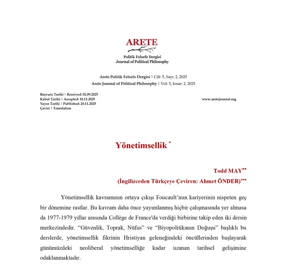 Arete Politik Felsefe Dergisi tweet media