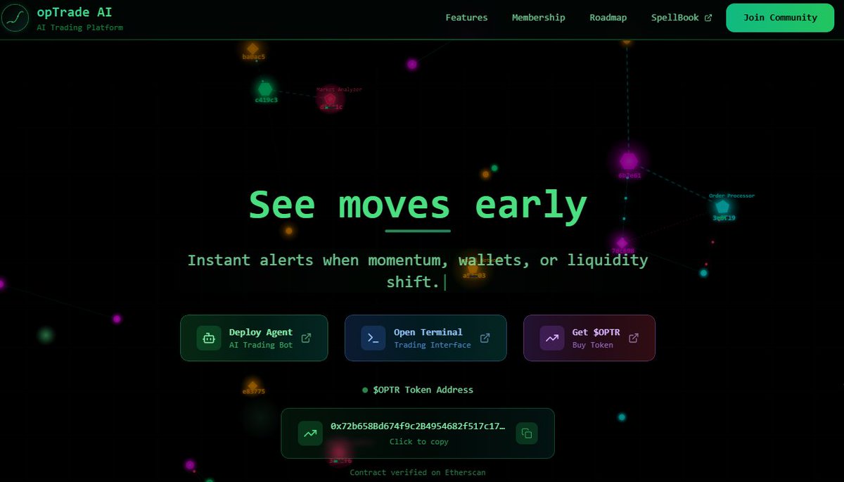 $OPTR | <a href="/optrade_ai/">opTrade AI</a> at $140k$ market cap.

Optrade AI is an on-chain autonomous trading platform where users can build, deploy, or rent trading agents that execute strategies without manual intervention.

The system is fully non-custodial and designed so agents can trade across