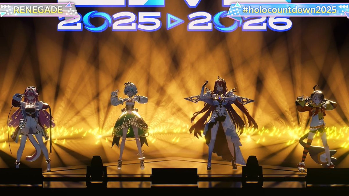 ／
2曲目は「RENEGADE」🎶
＼

ハッシュタグは #holocountdown2025 
ハッシュタグを付けてたくさん呟いてくださいね💬✨

🔽配信はコチラ！
youtube.com/live/oKiKqycF-…

🔽出演者
#エリザベス・ローズ・ブラッドフレイム、
#ジジ・ムリン、#セシリア・イマーグリーン、
#ラオーラ・パンテーラ