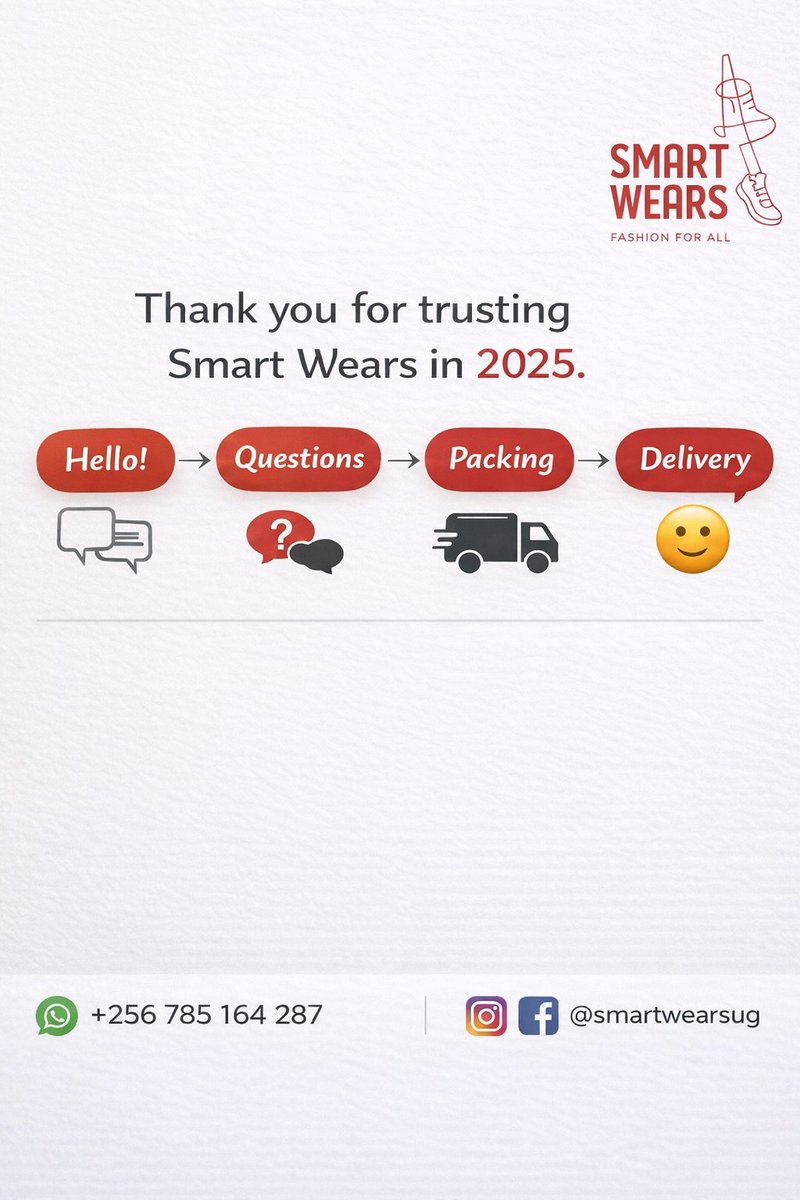 smartwearsug's tweet photo. This year wasn’t just about clothes.  It was about conversations, trust, and small moments that turned into smiles.  Thank you for choosing Smart Wears ❤️

#SmartWearsUg https://t.co/l8QCezk34k