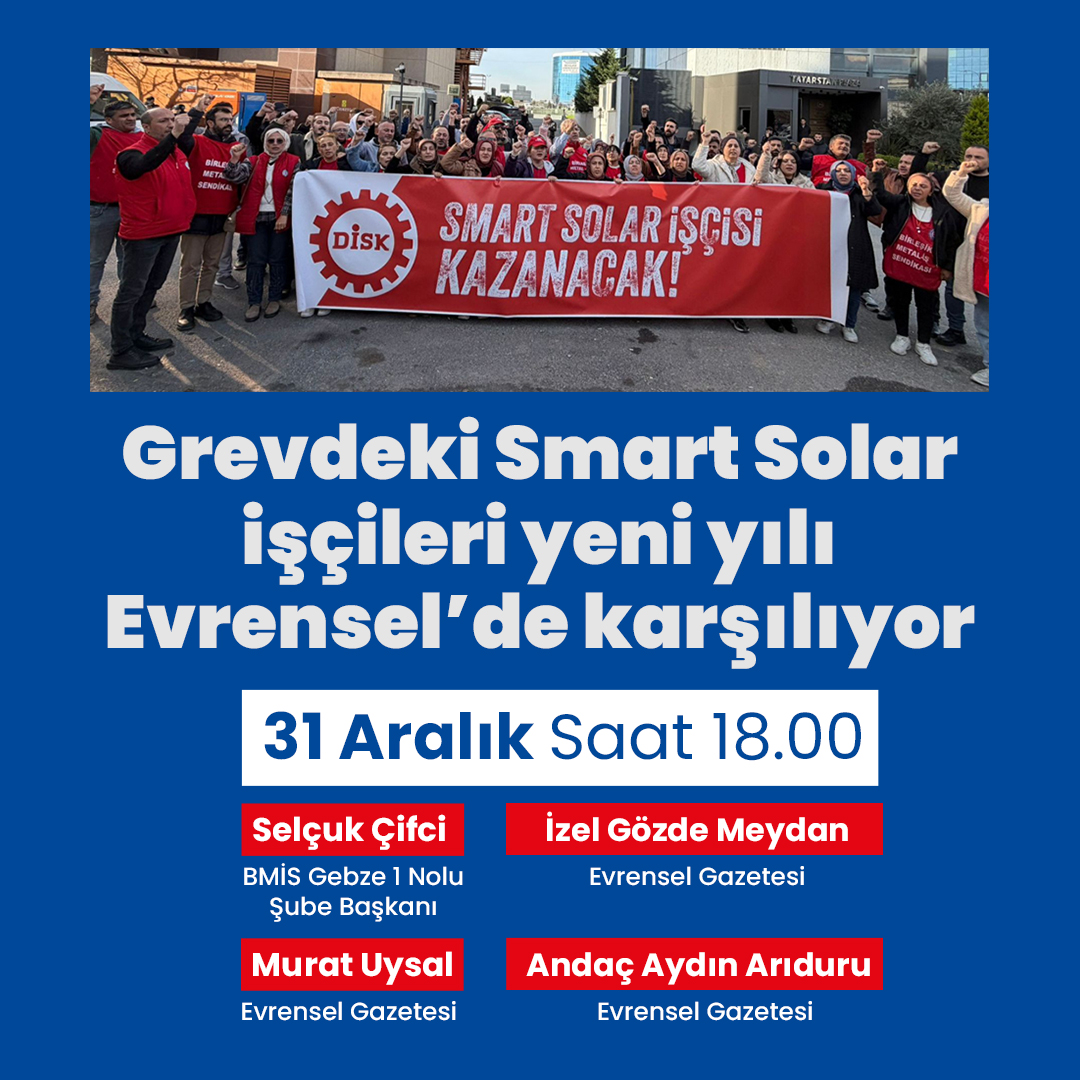 🔴CANLI

Grevdeki Smart Solar işçileri yeni yılı Evrensel'de karşılıyor

📅31 Aralık Saat 18.00