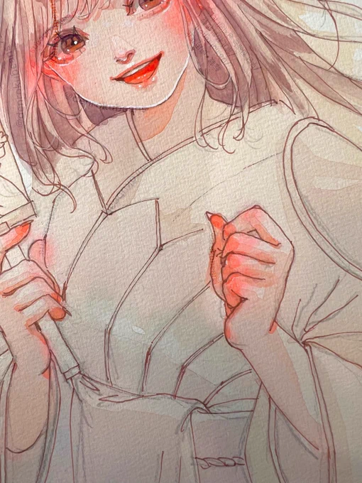 wip… .ᐟ.ᐟこれは誰でしょう 完成をお楽しみに アナログ透明水彩