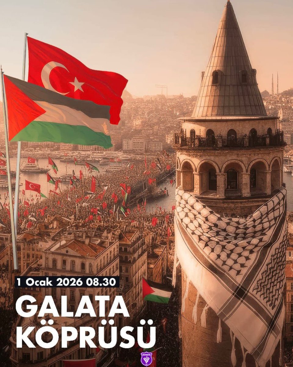 Gazze için omuz omuza yürüyoruz.
Yükselen ses; insanlığın sesidir.
İnsanlığın onurudur.
İnsanlığın vicdanıdır.

Sinmiyoruz. Susmuyoruz.
Zulme karşı susmak yok❗️🇹🇷🇵🇸

🗓️ 1 Ocak 2026
📍 Galata Köprüsü
⏰ 08.30

#GazzeÇağrısı