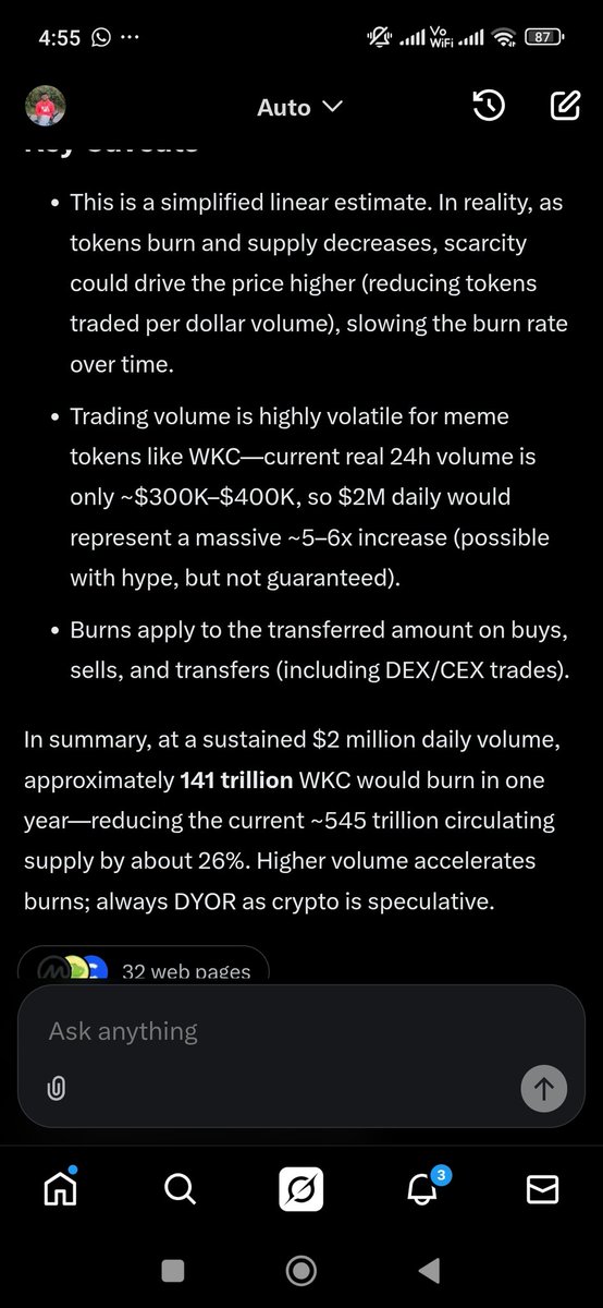 Just compared $XPIN trading volume which is $2Million with $Wikicat and asked grok how much it will burn in a year.

It says 141trillion will be burnt if the trading volume is $2million per day over a year. 

Hope $wkc will listed in large exchanges.
$WKC
