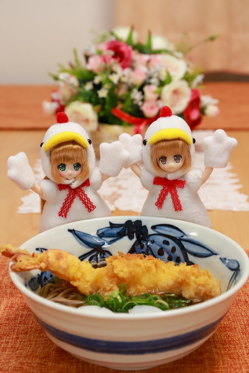 #深夜のおやつドール一本勝負
#うちのこかわいい  #アゾカツ
トリさんたちと一緒に年越しそばをいただきます🎵