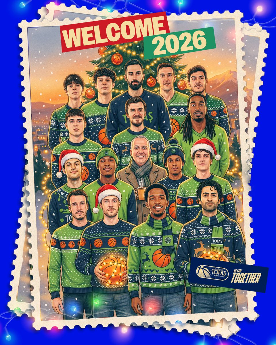 TofasSporKulubu's tweet photo. Mutlu yıllar Tofaş Ailesi! 💙🏀💚 #Hoşgeldin2026 

Sağlık, mutluluk ve nice güzel anılar bizimle olsun 🤗

✨ Sending our warmest wishes for the new year. #HappyNewYear to the entire Tofaşfamily! 🎄☃️ #Postcard

#BirlikteZaferlere #WeStayTOGETHER https://t.co/p4mTLfjGV9