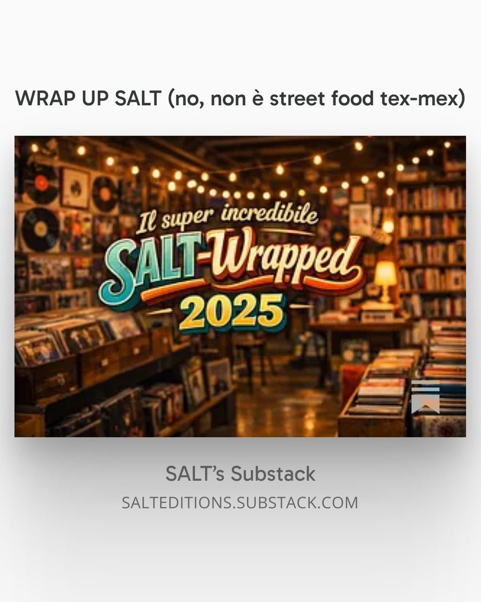 salteditions's tweet photo. È uscita la nostra #newsletter mensile, l'ultima del 2025!
Un wrap di SALT di quest'anno passato, con qualche anticipazione per il prossimo, e le nostre immancabili liste di fine anno!

Intanto grazie per essere stati con noi e stay tuned per il 2026!
https://t.co/I7RdnZ6NgS https://t.co/Hg1xeJ1vLN