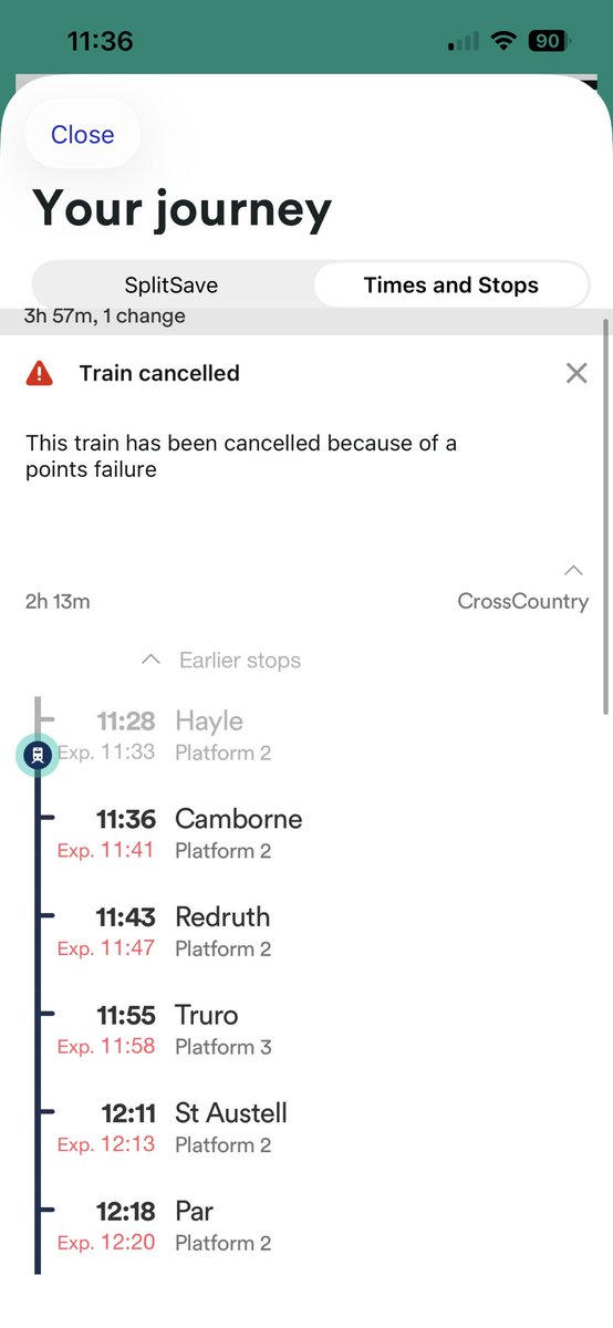 james41078059's tweet photo. @CrossCountryUK 
Why is the trainline app saying this train is cancelled? https://t.co/aCLu63nbWC