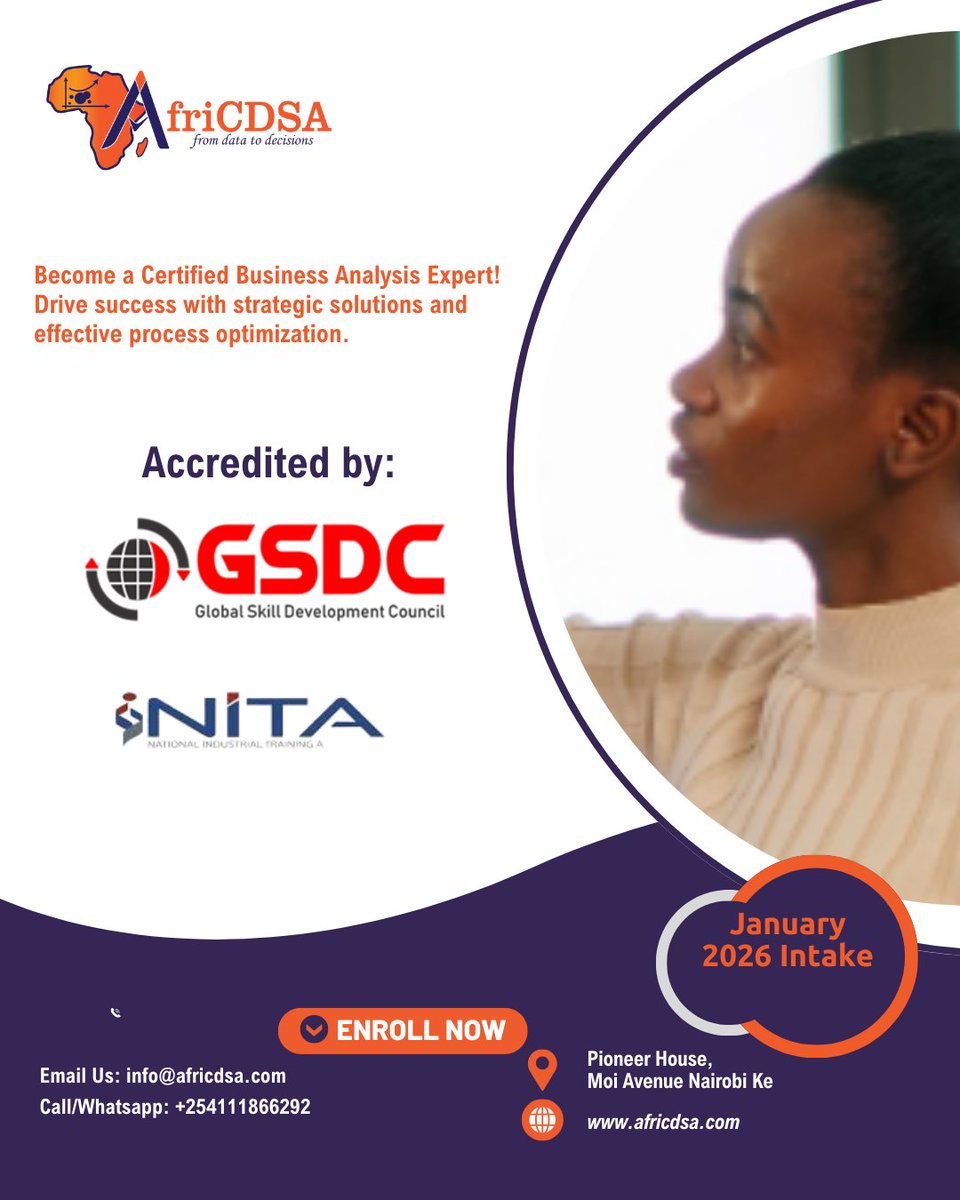 Become a Certified Business Analysis Expert 
Turn insights into impact with our Certified Practitioner Business Analysis Expert program at AfriCDSA. Learn to drive business success through strategic solutions and effective process optimization all with globally recognized