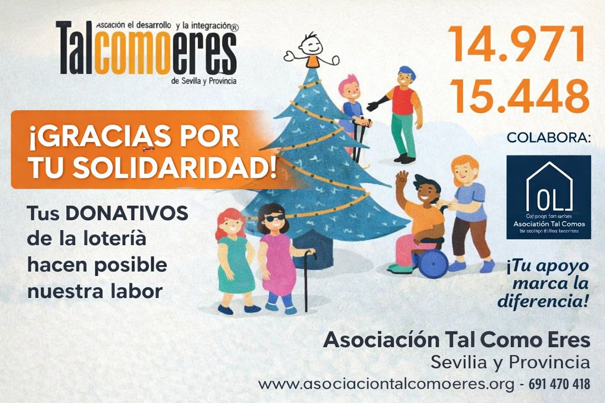 Gracias a tod@s los que estáis colaborando con nosotros *donando vuestras participaciones (10€ ) y DÉCIMOS premiados (100€)* en este pasado sorteo de Navidad 2025.
Vuestro apoyo nos da fuerzas para seguir mejorando día a día! 🧡