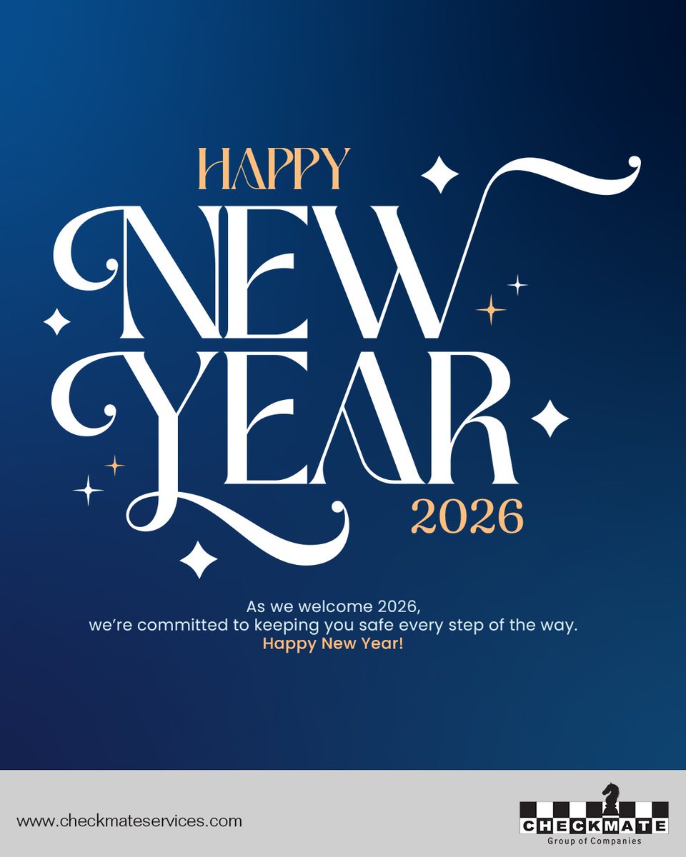✨ Happy New Year 2026 from Checkmate Group of Companies! ✨ 

As we welcome 2026, we remain committed to keeping you safe every step of the way. Here’s to a year of protection, progress, and prosperity. 💙♟️

#CheckmateGroup #HappyNewYear2026 #SafetyFirst #BuildingTrust