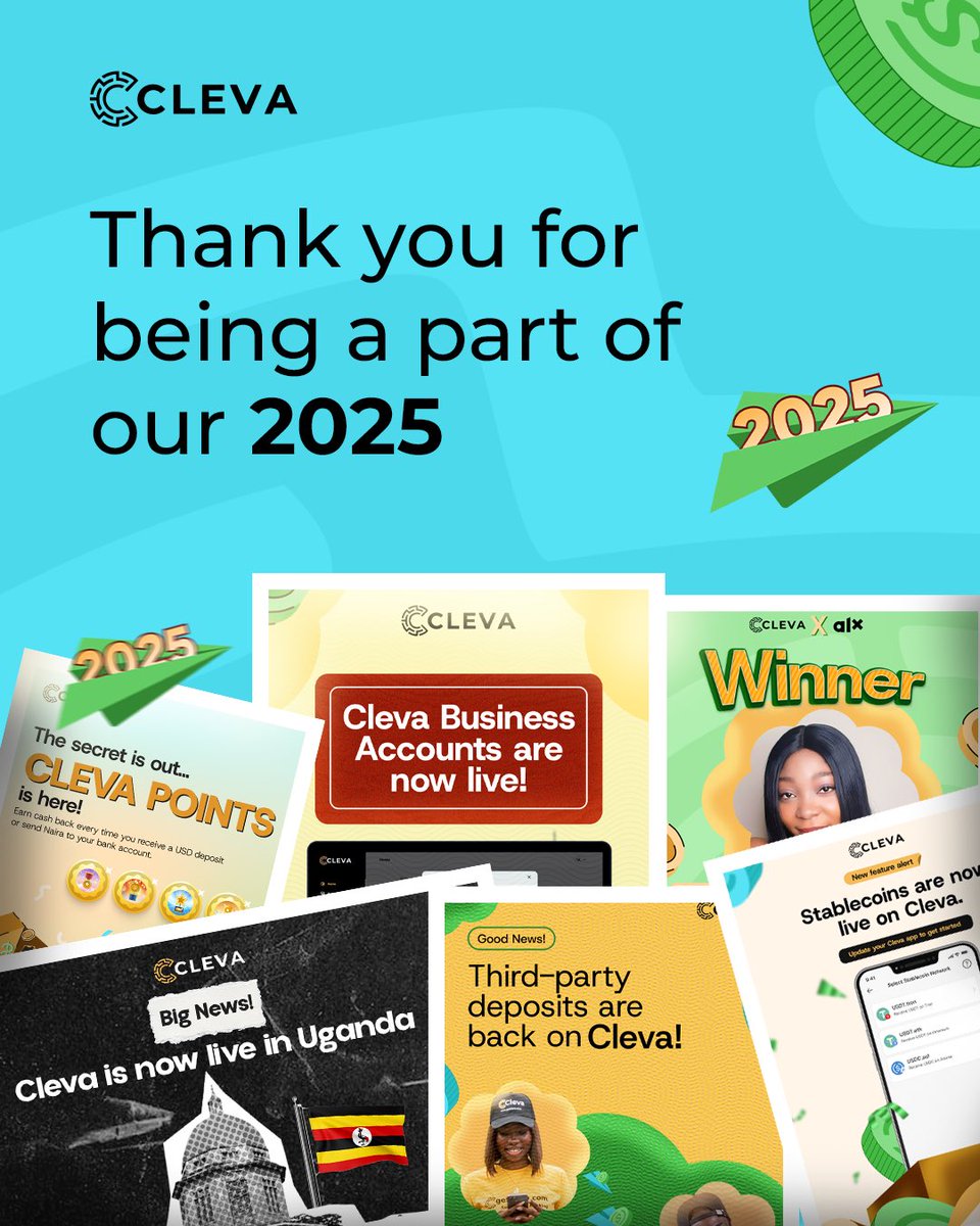 clevabanking's tweet image. 2025 was a big year for Cleva, and you were a part of it. Thank you for choosing, and growing with us. 💛