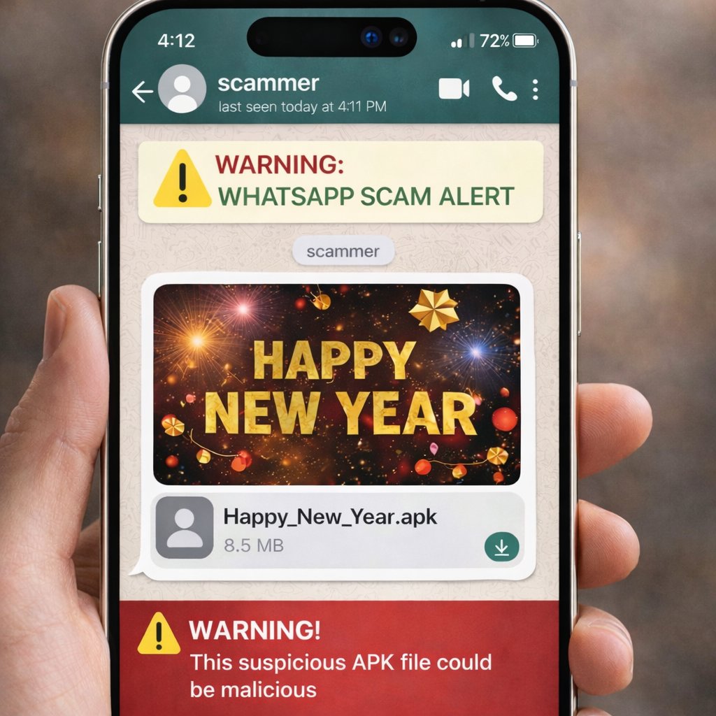 yabhishekhd's tweet photo. ⚠️ New Year WhatsApp Scam Alert

If you receive any image or file on WhatsApp that downloads as .APK or .XAPK (for example: Happy_New_Year.apk), DO NOT open or install it.

These files can install malware, steal data (including OTPs), and access banking apps.

🚫 Never install APK/XAPK files from WhatsApp
✅ Block & report the contact
📢 Warn others to stay safe