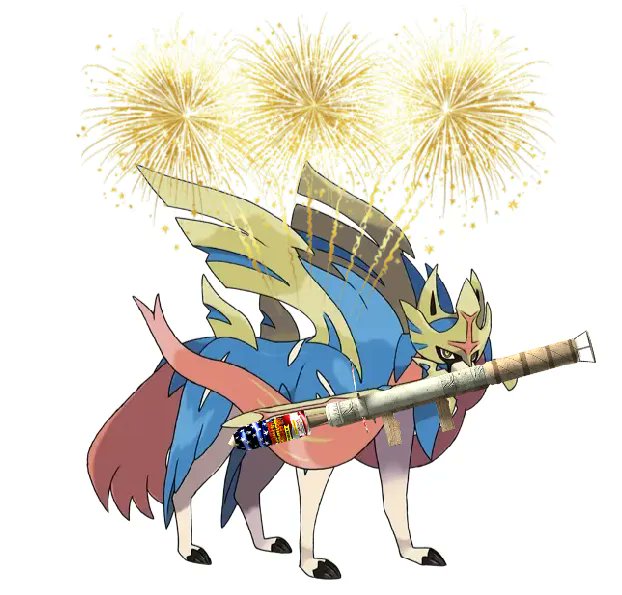 PsychoZacian's tweet image. Happy New Years for y'all, have this weird stupid image! I've got a firework launcher (from GTA Online) instead of the sword. 🎇