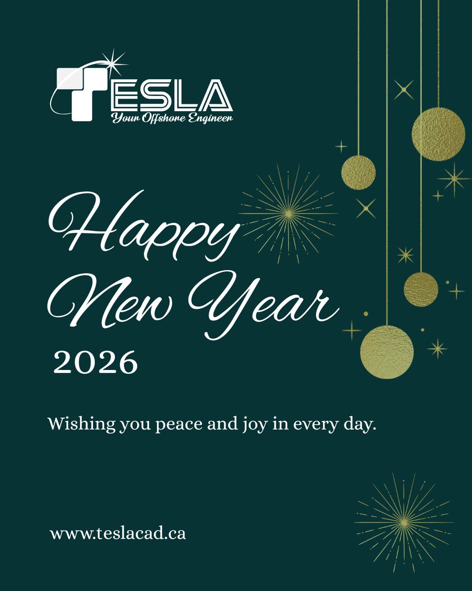 TeslaCADDInc's tweet image. Wishing a New Year filled with happiness in every moment. Let’s make 2026 a year of seamless collaboration!🤝
#TeslaCADCanada #OffshoreEngineer #EngineeringSolutions #NewYear2026 #CanadaConstruction