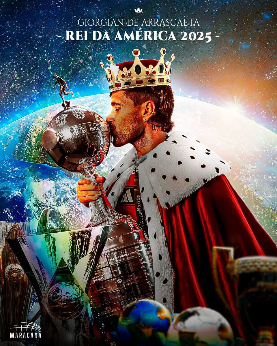 maracana's tweet photo. 👑 Rei Giorgian da Nação!

🪄 No último dia de 2025, foi proclamado o que os súditos rubro-negros já reconheciam há muito tempo, ao longo do ano inteiro: @GiorgiandeA é o Rei da América! 

📊 64 jogos, 25 gols, 20 assistências e 6 títulos. Uma temporada mágica e histórica! https://t.co/B0eqgmOmQp