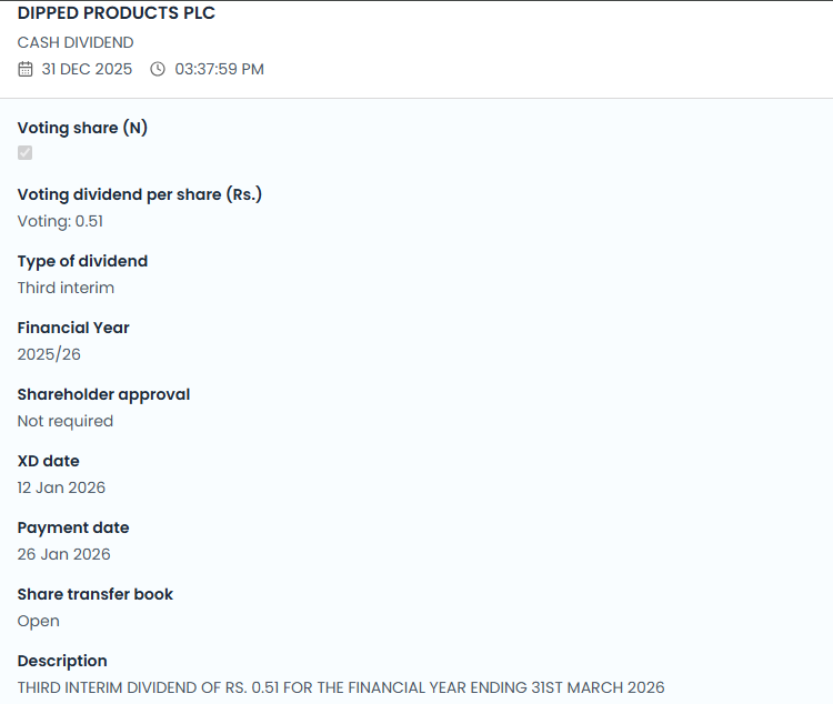 DIPPED PRODUCTS PLC

CASH DIVIDEND