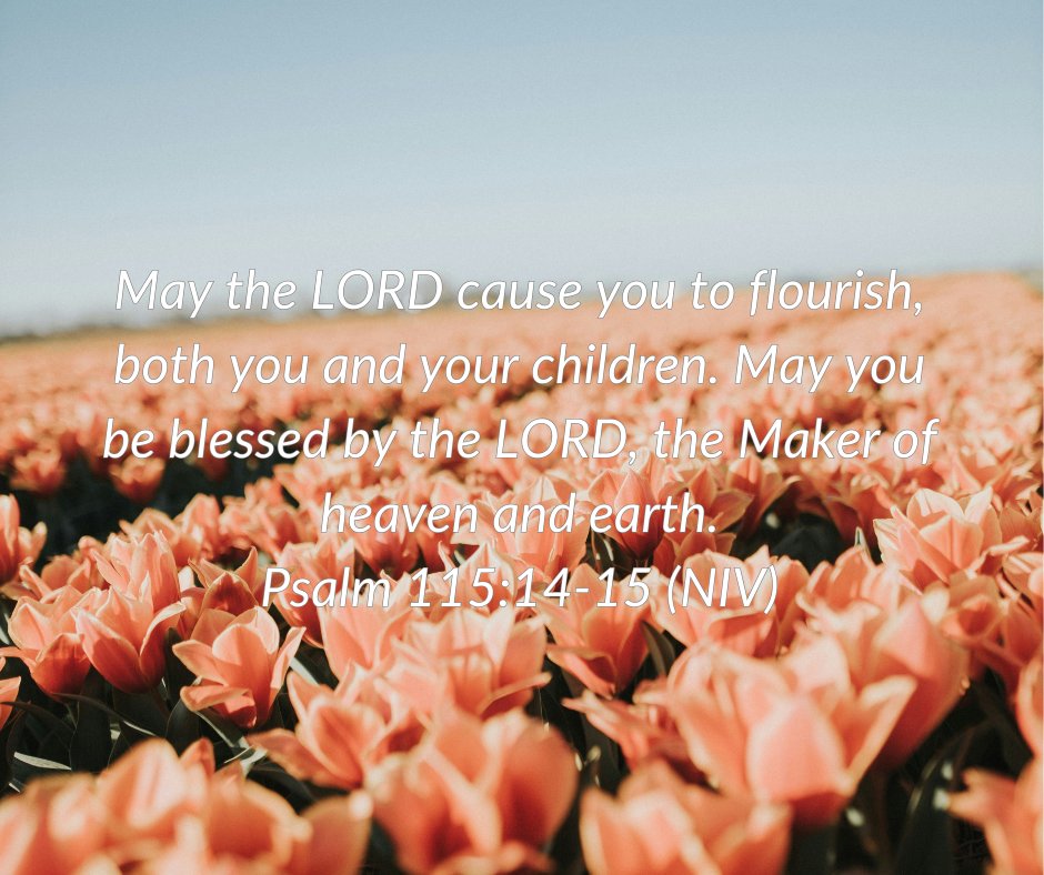 'May the LORD cause you to flourish, both you and your children. May you be blessed by the LORD, the Maker of heaven and earth'. Psalm 115:14-15 (NIV)