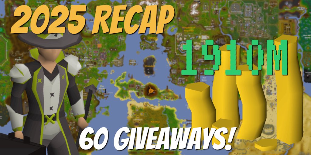 I love giving back to the #OSRS community and supporting other #RuneScape content creators 💙

I looked back over at this year and I have hosted over 60 giveaways and given away over 1910m in prizes! 👀 #Recap2025

Happy New Year everyone and all the best for 2026! 🥳🥂🎆🎇