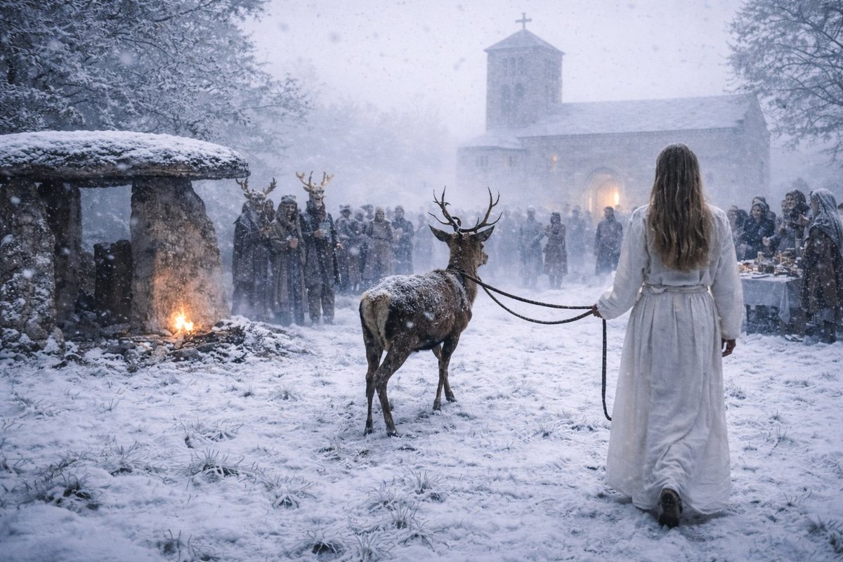 No, no es tu prima la que ha ido a La Isla de las Tentaciones trayendo a su novio a la cena de navidad.

Se trata de El Ciervo de las Calendas, ejemplo privilegiado de cómo las comunidades europeas conservaron prácticas simbólicas de raíz pagana. Más info: …-era-del-hierro-magazine.blogspot.com/2025/12/el-cie…