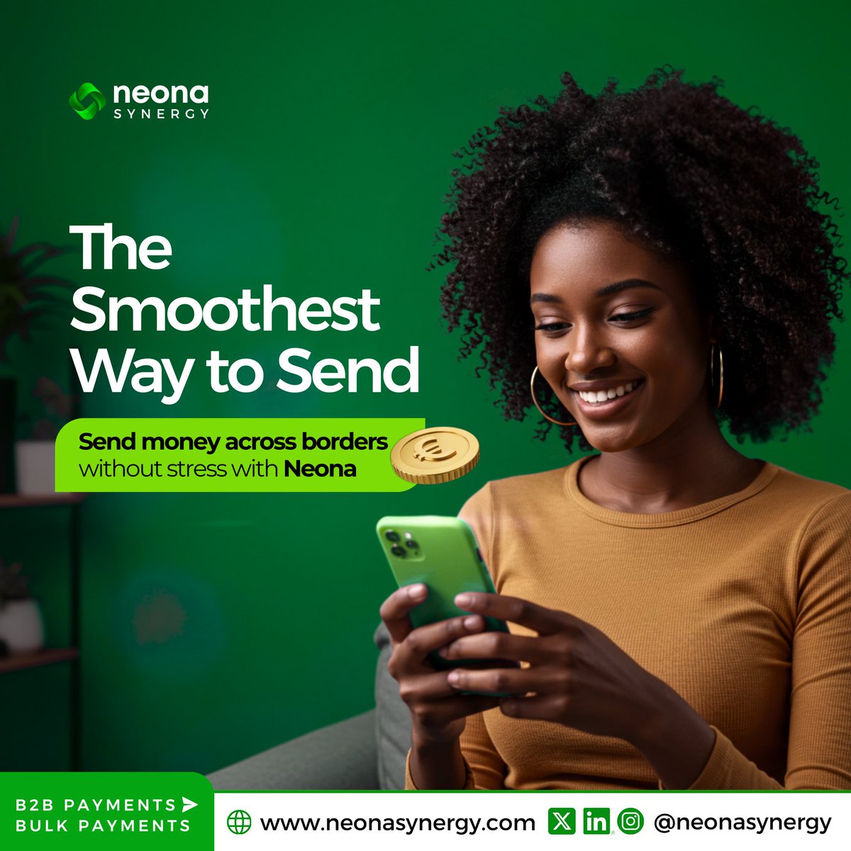 When sending money across borders don’t need to be long, Neona make it smooth every time, Visit us at neonasynergy.com