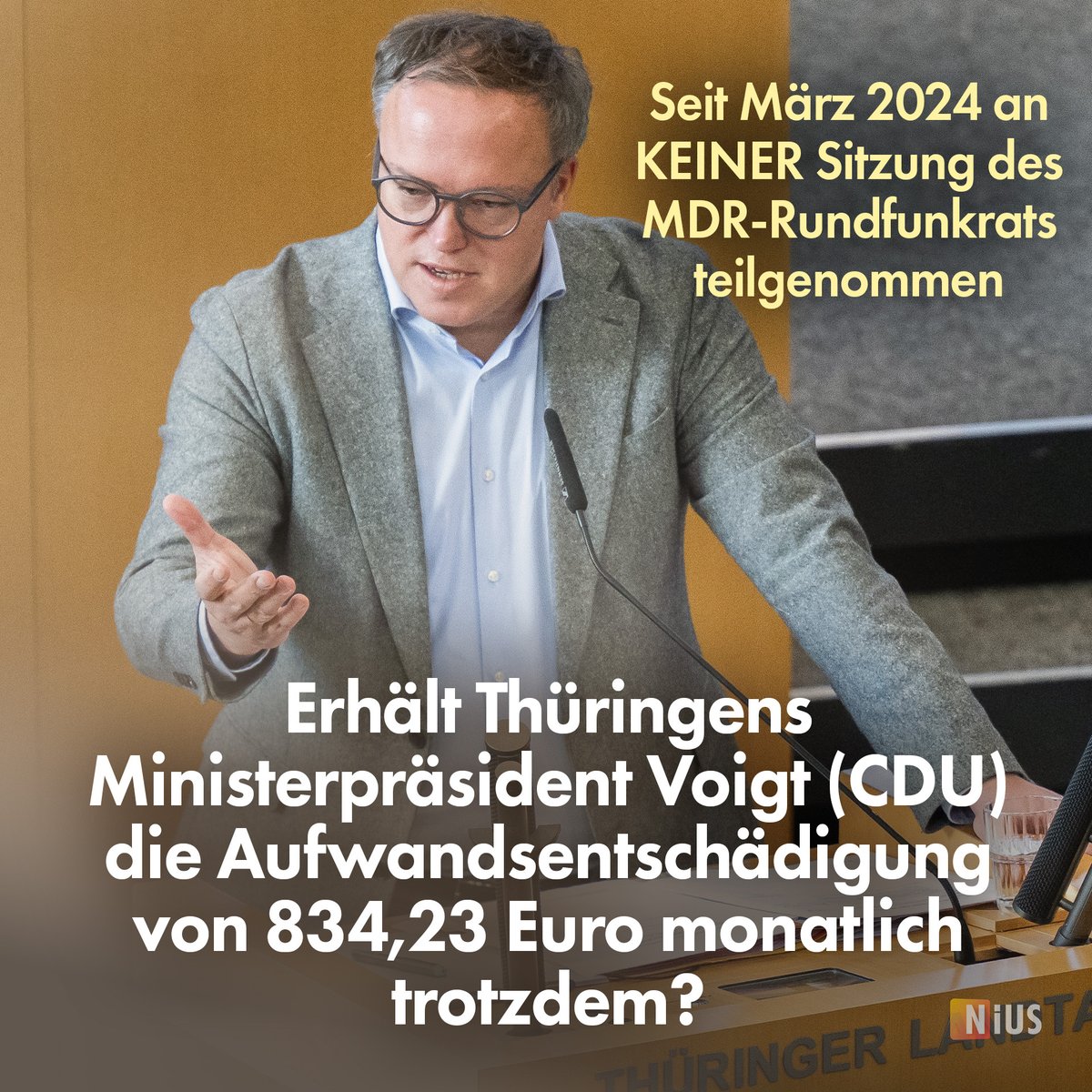 Obwohl er Mitglied ist, hat Thüringens Ministerpräsident Mario Voigt (CDU) seit März 2024 an keiner Sitzung des MDR-Rundfunkrats mehr teilgenommen. Das geht aus den vorliegenden Sitzungsprotokollen hervor. 
nius.de/politik/news/s…