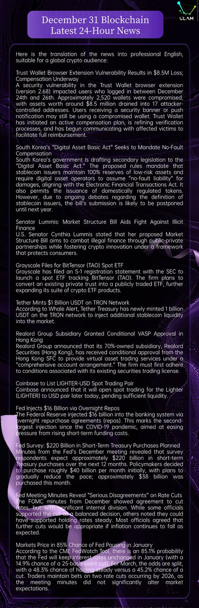 ULAMchain__'s tweet photo. December 31 Blockchain Latest 24-Hour News👇 @ULAMchain_ https://t.co/v00IhTSWwg