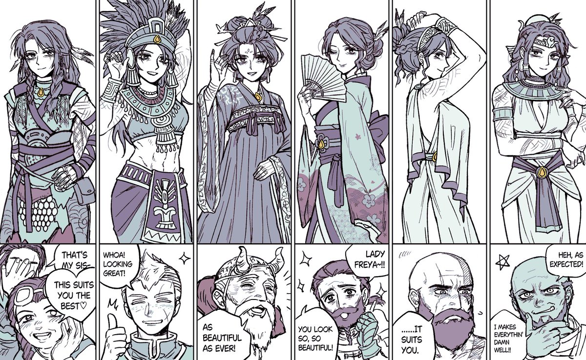 Freya in various cultural attires!👍
#GodofWar #GodOfWarRagnarok 
A bit of Freytos and Lunda x Freya