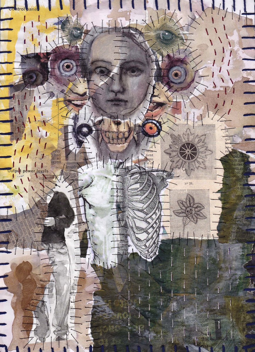 “Batesian mimicry” -29.12.2025 

.. 

#stitchedcollage #tornpaintings #outsiderexperimentalism #vintageillustration #vintageephemera #victorianillustrations #mixedmedia #repurposedmaterials #painttextures #stitchingonpaper