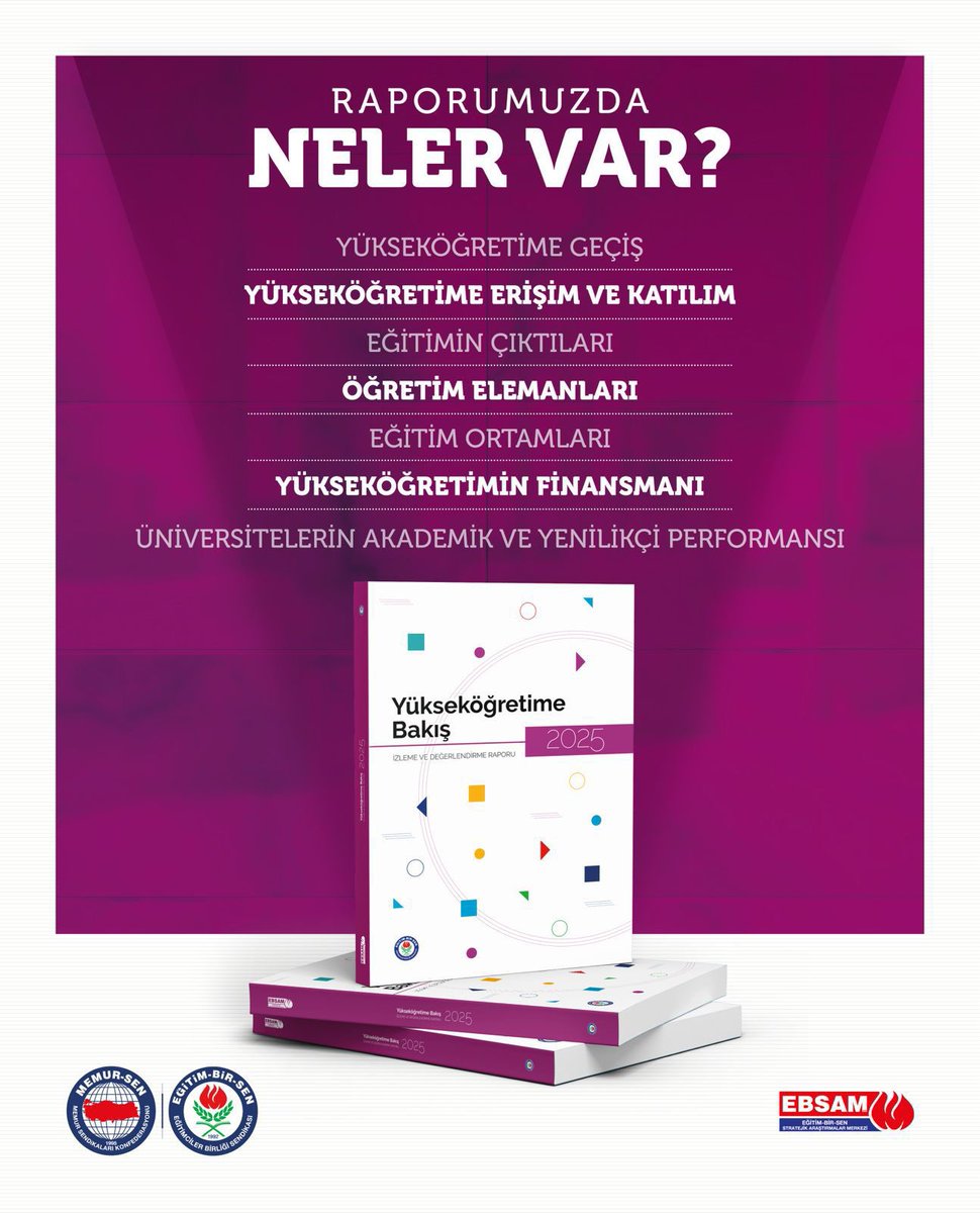 _aliyalcin_'s tweet photo. 📘 *Yükseköğretime Bakış 2025: İzleme ve Değerlendirme* raporumuzu kamuoyuyla paylaştık.

🔹 Yükseköğretime geçiş
🔹 Erişim ve katılım
🔹 Eğitimin çıktıları
🔹 Öğretim elemanları
🔹 Eğitim ortamları
🔹 Finansman
🔹 Akademik ve yenilikçi performans

📊 OECD ve uluslararası karşılaştırmalarla desteklenen, bu yıl *dokuzuncusu* yayımlanan _Yükseköğretime Bakış_ raporu; Türkiye’de yükseköğretimi düzenli izleyen ve değerlendiren *en kapsamlı veri temelli çalışma* niteliğindedir. 

 📊 Raporumuzda veri temelli analizler ile yükseköğretim sisteminin mevcut durumu bütüncül biçimde değerlendirilmekte; politika yapıcılara yol gösteren somut ve uygulanabilir öneriler sunulmaktadır.                         

📖Yükseköğretimin geleceğine veriyle bakıyoruz.
*#YükseköğretimeBakış2025*

🔗 *Rapora erişim için:* https://t.co/z8T1Bt5JSV