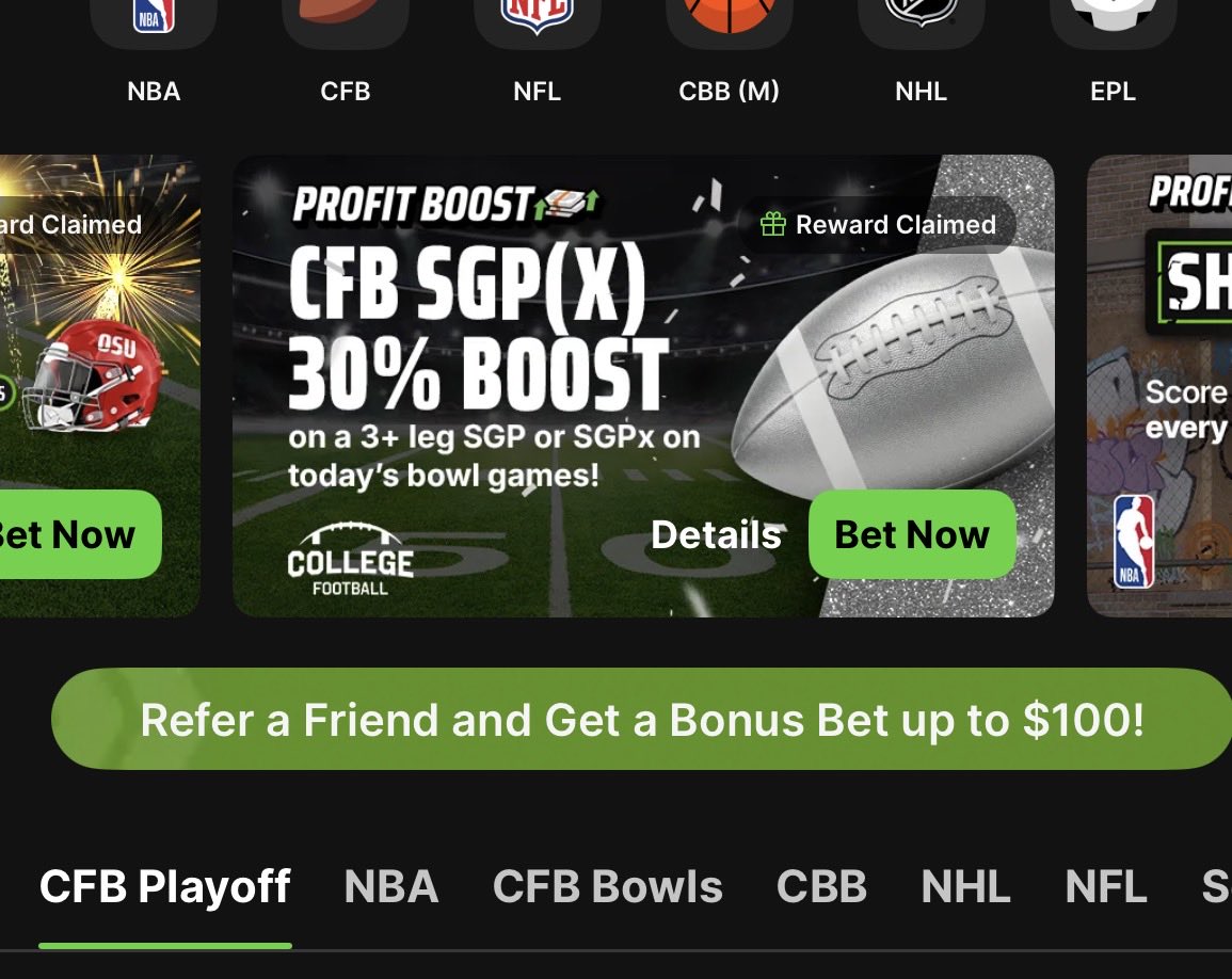 ajg4nd's tweet photo. @DK_Assist Might wanna proofread your app closer. The 30% CFB bowl bonus says 3 leg in the promo ad but the details it says 4 leg. https://t.co/rbO4UzwWdI