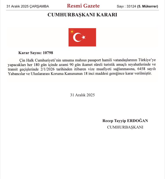 etkilihaberyeni's tweet image. SON DAKİKA | Cumhurbaşkanı Erdoğan, Çin vatandaşlarına vize muafiyeti tanıdı.