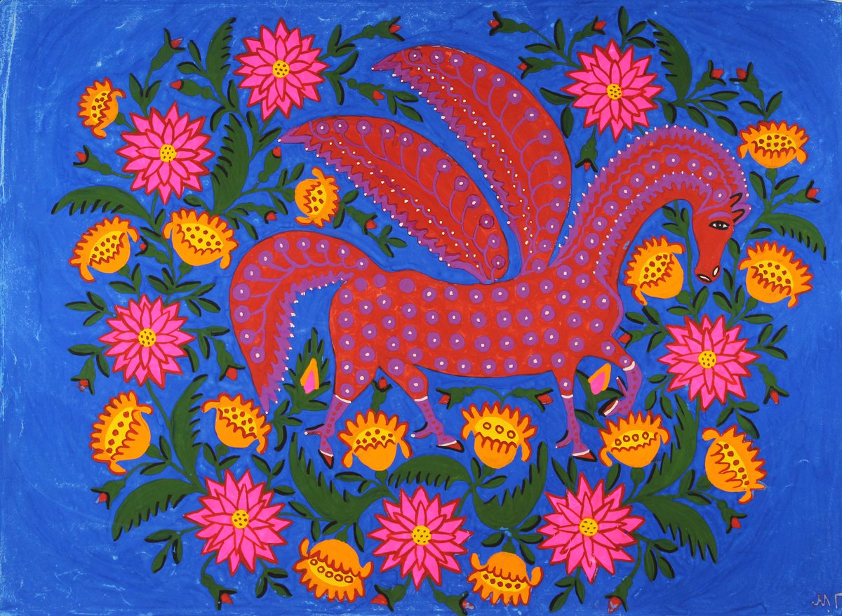ukr_arthistory's tweet photo. Happy New Year! I wish all the best, peace, love to you and your families in 2026. 
Maria Prymachenko and a symbol of the year – a horse.
Pyrohiv National Museum https://t.co/1o3EEK6xzw