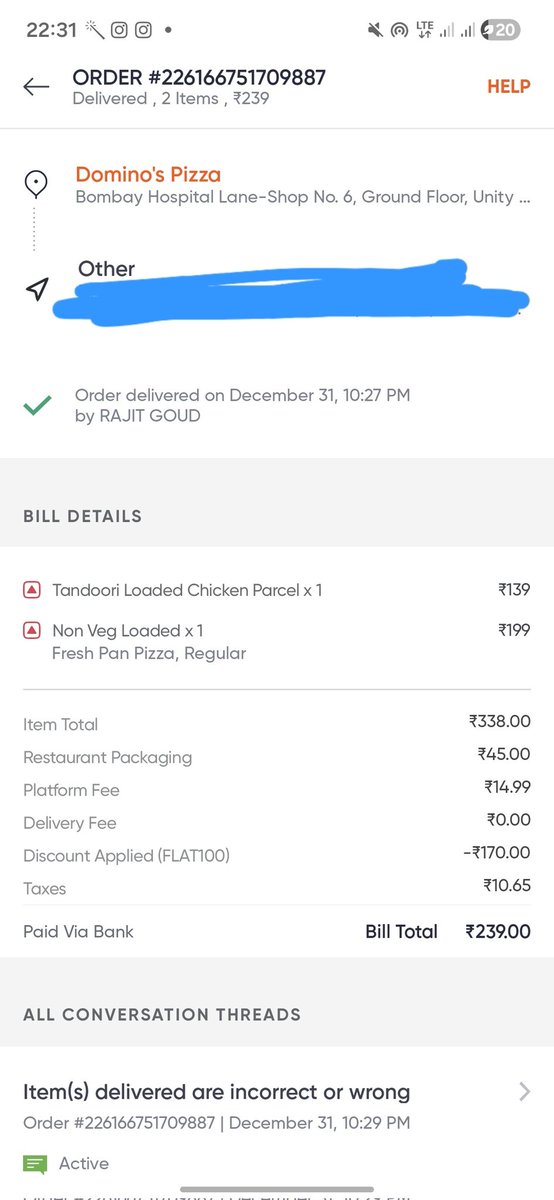 PragyanshaV's tweet photo. Ordered a chicken loaded with no chicken! Great start @dominos @dominos_india https://t.co/qpdJWehB9S
