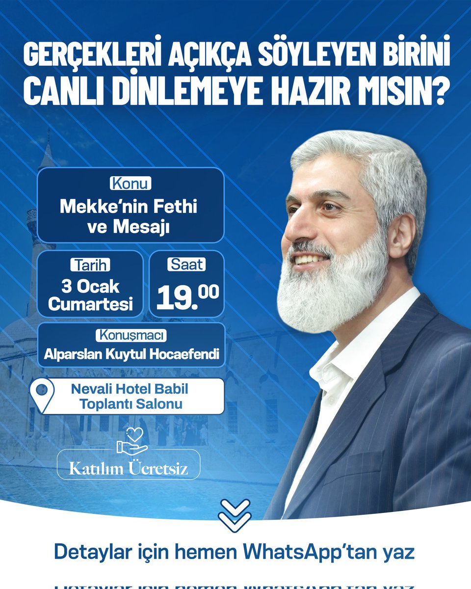 Gerçekleri açıkça söyleyen birini canlı dinlemeye hazır mısın? 

AlparslanHoca UrfayaGeliyor 
#FurkanKonferansları