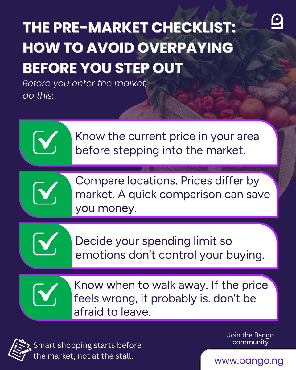 bangonigeria's tweet image. Head into the New Year with Smart Shopping!

Before your next market run in 2026:
✅ Check prices
✅ Avoid surprises
✅ Save money

In 2026, don’t guess prices, check first!
Start here: bango.ng